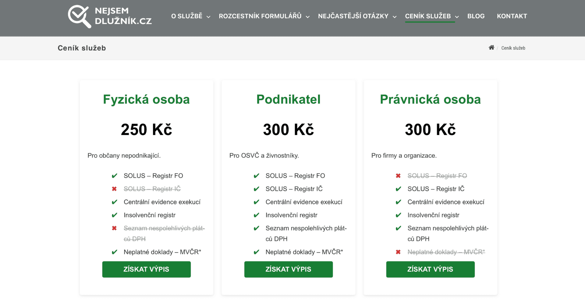 NejsemDlužník.cz - Úvěry a Dluhy - Finanční nástroj pro výpis bezdlužnosti, exekuce, insolvence, negativní registr, bonita