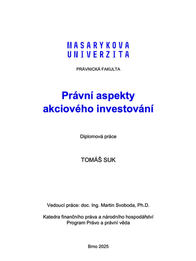 Právní aspekty akciového investování – titulní strana
