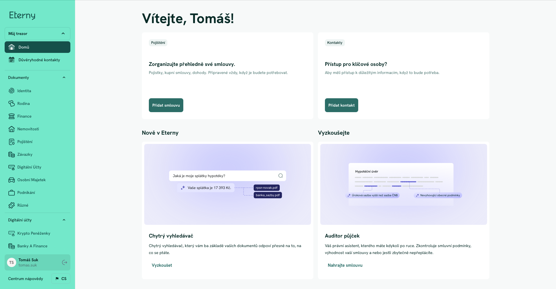 Eterny - Rozpočet a Správa financí - Finanční nástroj pro správa financí, finanční produkty, smlouvy, digitální úschova